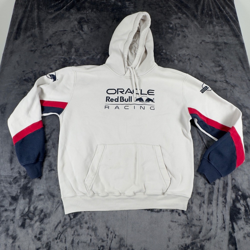 Hollister Hoodie Mens Medium White Oracle Red Bull Racing F1 Pullover Graphic